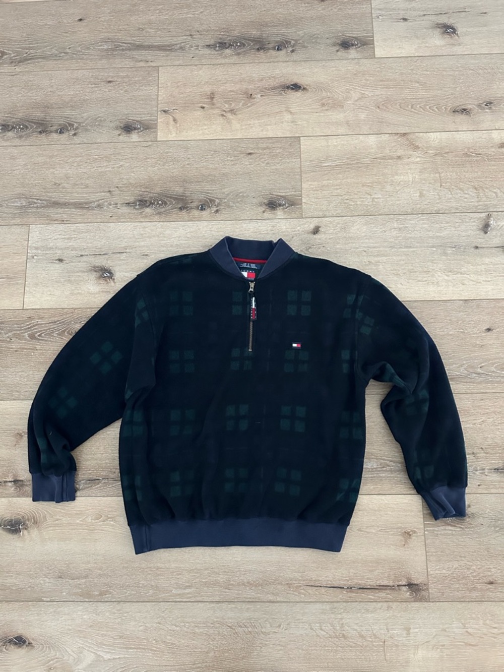 Vintage 90s Tommy Hilfiger 1/2 Zip Fleece Blackwatch Plaid Pullover Men’s L